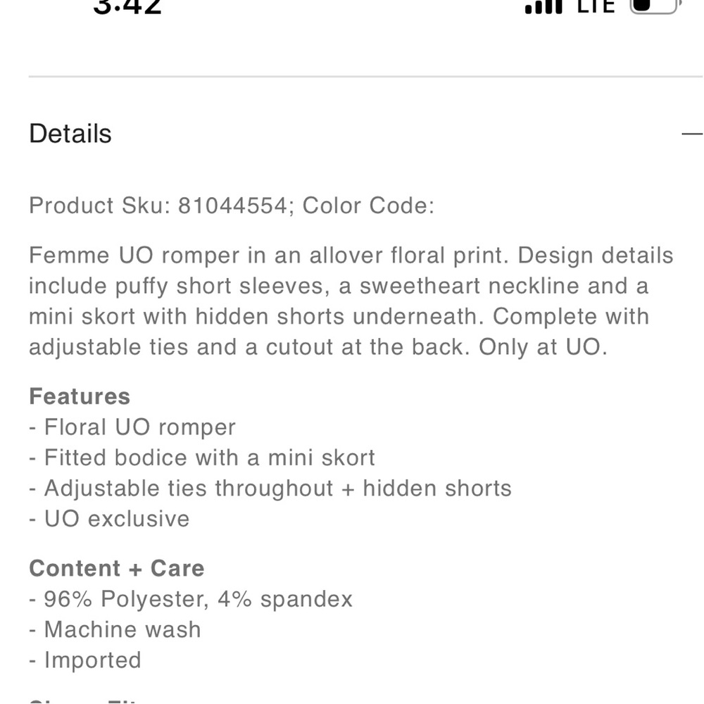 Urban Outfitters Romper. Size- XS. Color- Green Floral - Picture 5 of 5